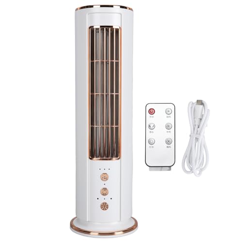 Vomeko Ventilador de torre sin viento, ventilador USB en forma de viento de 3 velocidades con un ventilador recargable USB con control remoto, para espacio, hogar, oficina