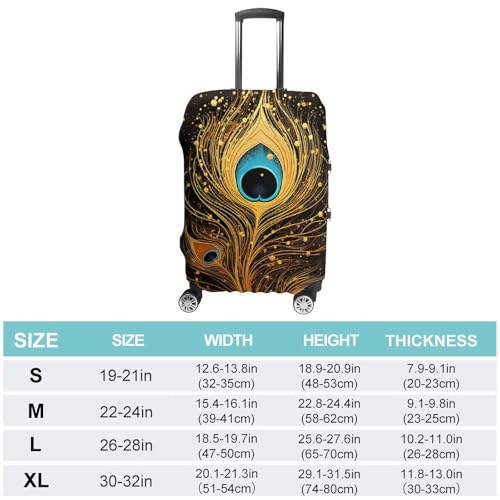 Peacock Feather Gold Design Printed Luggage Cover Protector, Fits 18-32 Inch Luggage2