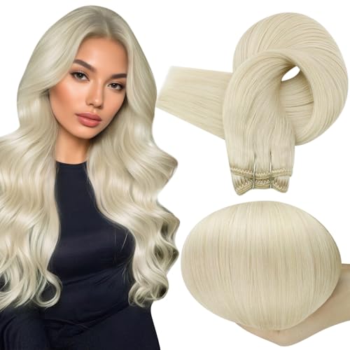 Image of Full Shine Weft Hair Extensions Human Hair, Platinum Blonde 10 Inch 50G | Remy Straight Hair, Sew In Weft Extensions, Real Human Hair, Daily Wear For Women