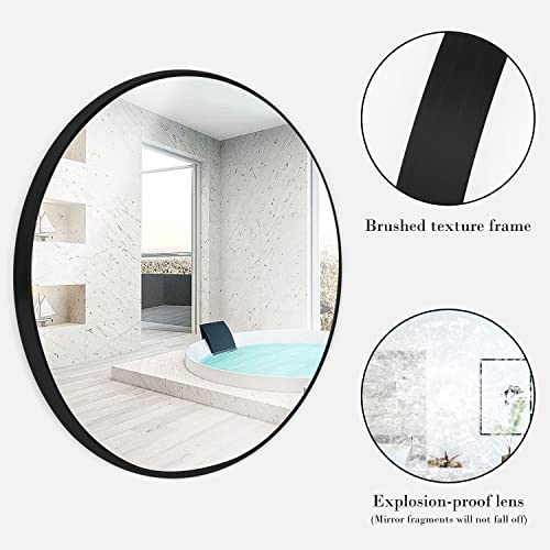 Amazing Tour 50cm Large Modern Round Mirror Black Brushed Frame Wall Mirror Metal Framed HD Glass Wall for Makeup Bathroom Living Room - Image 5