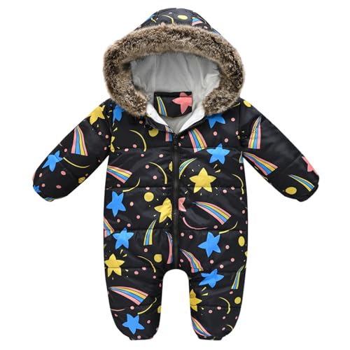 L PATTERN Mono de nieve para bebé, niño y niña, pelele de invierno grueso y cálido para recién nacidos, mono con cremallera, negro, 90