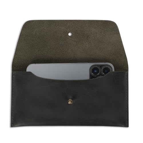 Leather Currency Pouch Large Flap Continental Wallet, Utility Organizer Bag for Cash Coins Travel Leather Money Pouch Currency Envelope Storage Bag and Cash Organizer for Men Women (Black)4