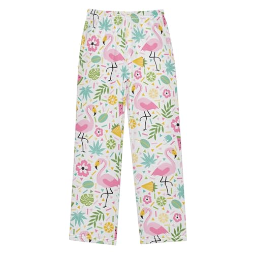 Flamingo Palm Leaf Fruits Boys Long Pants Soft Trousers Elastic Waist Kids Lounge Bottoms with Pockets S-XL