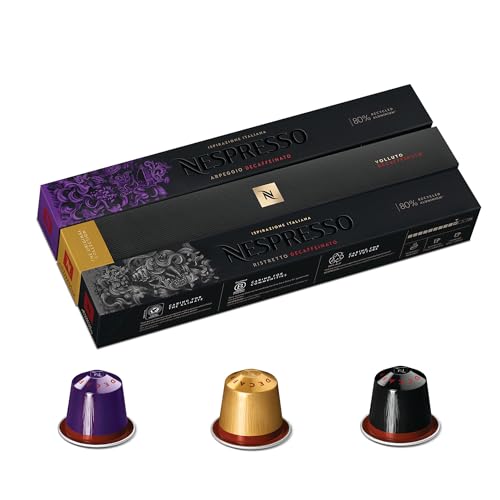 Nespresso Original Decaffinated coffee pods variety pack (30 capsules) Arpeggio Ristretto & Volluto decaf Make Espresso Cappuccino & Latte Recyclable Pods