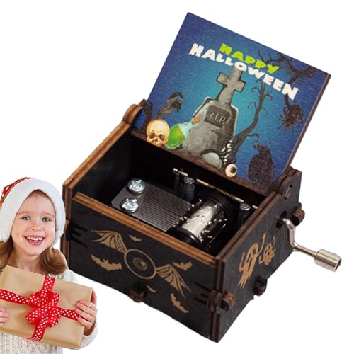 Carillon di Halloween - Carillon Notturno Spaventoso, Carillon in Legno a manovella per Halloween | Carillon Dipinto Notte Horror Ornamento di Zucca in Legno Regalo di Halloween 8,9x5,7x4,3c