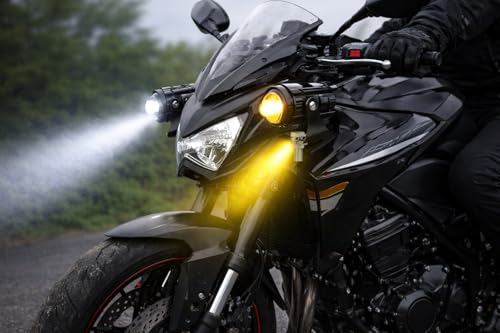 Image of Jumbuck Universal Bike LED Light - High Power Motorcycle Fog Lamps Mini Driving Lights with White /Yellow Dual Color Projector Lens & Switch (Set of 2Pcs)