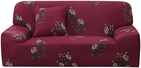 uxcell Stretch Sofa Cover Floral Printed Couch Slipcover for Sofas Loveseat Armchair Universal Elastic Furniture with One Pillowcase, Medium