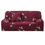 uxcell Stretch Sofa Cover Floral Printed Couch Slipcover for Sofas Loveseat Armchair Universal Elastic Furniture with One Pillowcase, Medium