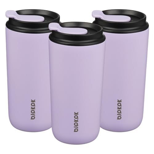 Image of BJPKPK 3 Pack 16oz Insulated Coffee Mug, Stainless Steel Tumbler, Leakproof