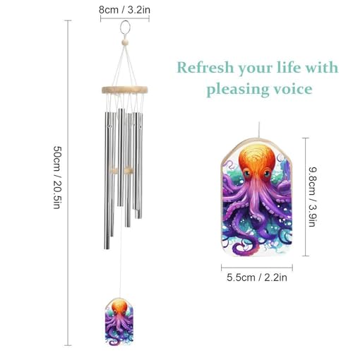 Carillon éolien pieuvre coloré de 54,8 cm pour la décoration extérieure du jardin