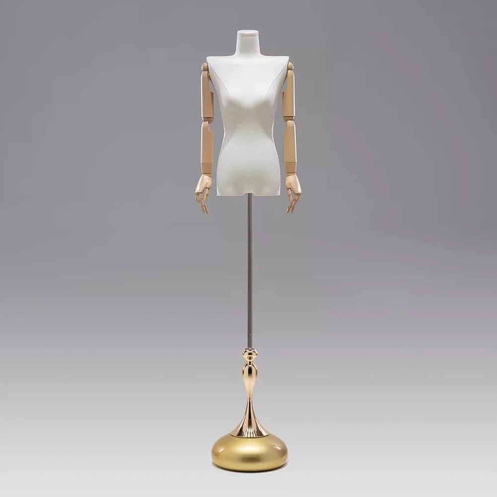Adjustable Female Mannequin Dress Form 54-75 Inch, Gold Jewelry Display Model, Perfect for Clothing, Accessories Showcase, Retail & Home Use, Fashion Display Stand
