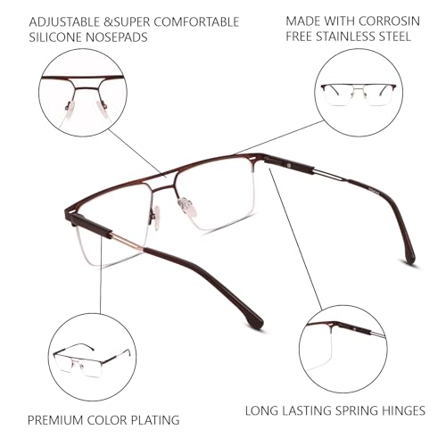 Image of Teen & 20 Rectangle Eyeglasses Frame for Men & Boys - Classic Half-Rim | Stylish & Lightweight Spectacle Frame | Durable Eyewear for Office, Study & Daily Use - TK9004