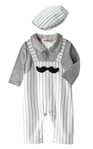 stylesilove 3D Mustache Long Sleeve Baby Boy Romper Onesie Clothing Set - 2 Colors (70/6-12 Months Clothing Set, Grey/White)