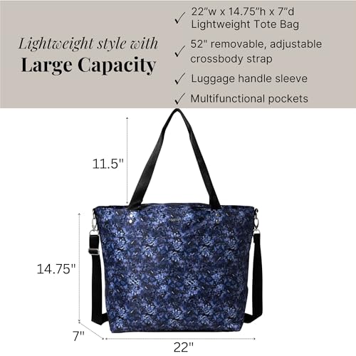 Large Carryall Tote Bag for Women - Lightweight Nylon Zipper Top Weekender Travel Beach Bag Personal Item w/Luggage Sleeve4