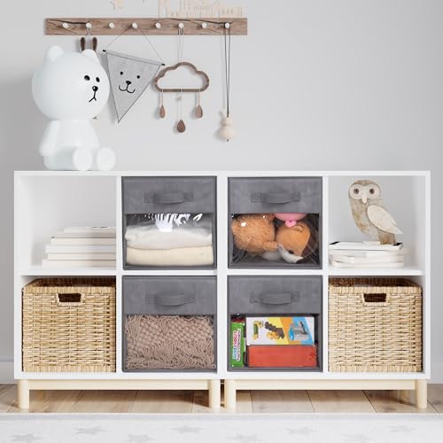 Cube de rangement pliable gris de 28cm avec fenêtre lot de 4 pour étagère