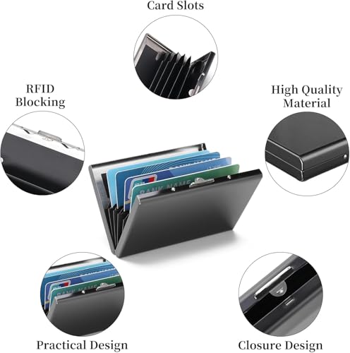 Image of FELSTAR Customized /Personalized Name Engraved RFID Blocking Metal Smart Credit /Debit ATM Card Holder Wallet 6 Slot Holds 10-12 Cards for Men and Women (Black)
