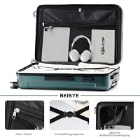BEIBYE Handgepäck Koffer M 55 cm – Kabinenkoffer aus ABS, leicht, 360° Doppelrollen, Reisekoffer für Kurzreisen, Dunkelgruen – Ansicht 6