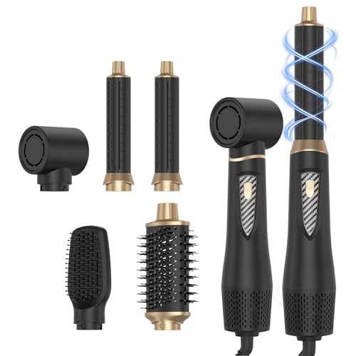 5-in-1 haarstyler, warme luchtborstelset, 1000 W, ronde borstelföhn, multifunctionele haarstyler, Air Styler met automatische krultang, glad, negatief lonen drogen