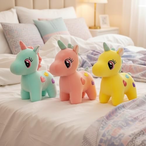 Image of HUG 'n' FEEL SOFT TOYS 3-Piece Unicorn Plush Toy Combo - Pink, Blue & Yellow Soft Huggable Unicorn Stuffed Animals Set for Kids, Girls & Birthday Party Favors