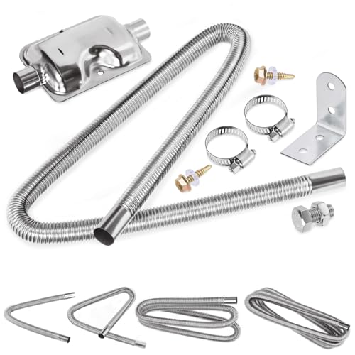 Swpeet Pipe 8Pcs 1'x47'-25mm x 120cm Edelstahl Diesel Heizung Auspuffrohr und Auspuffdämpfer mit 18mm-29mm Schlauchschellen Kit, Kraftstofftank Diesel Gas Entlüftungsschlauch Auspuffschlauch für Auto