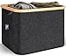 HENNEZ Cestas almacenaje de fieltro 40 litros - Cesta leña de fieltro - Caja de almacenamiento plegable 40L - Cesta almacenaje juguetes - Cajas almacenaje tela fieltro negro - Cesto ropa sucia bambú