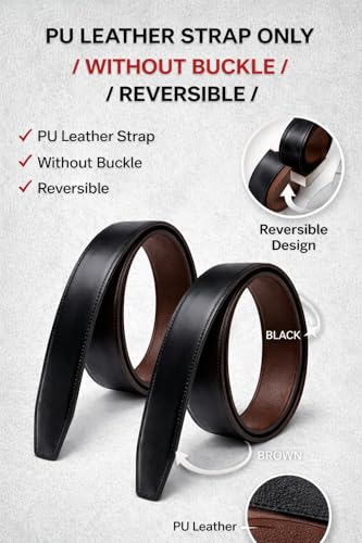 Image of Belt for Men without Buckle PU Leather Reversible Brown Strap with No Buckle Combo Pack of 2