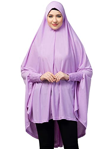 Image of NAZNEEN Women's Full Coverage Khimar Hijab with Sleeves and Under Cap |Solid Pattern Cotton Set for Hajj, Umrah, and Prayer| Comfortable One-Size Head CoveR
