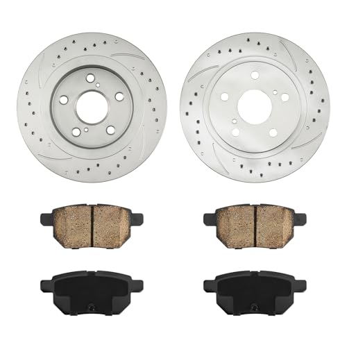 Image of KAX Rear Brake Kit, Drilled and Slotted Brake Rotors, Ceramic Brake Pads | Fits Scion xB 2008-2015, Toyota Corolla iM 2017-2018, Scion iM 2016, Pontiac Vibe 2009-2010, Toyota Matrix 2009-2011 2013