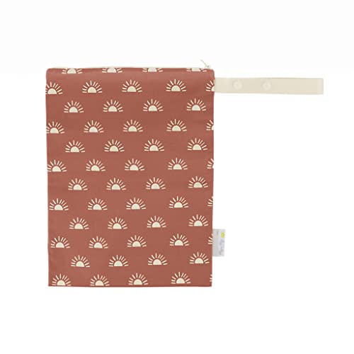 Image of Itzy Ritzy Sealed Wet Bag with Handle – Designed for Travel, Swimsuits, Cloth Diapers, Gym Clothes & Toiletries - Washable & Reusable w/Water Resistant Lining (Terracotta Sunrise)