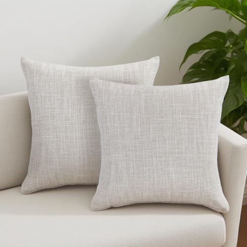 2 Pack Decorative Linen Pillow Covers 15x15 Inch Farmhouse Neutral Throw Pillow Covers Modern Square Pillowcase with Zipper for Couch Sofa Bedroom Living Room Home Decor Beige(Only Cover)