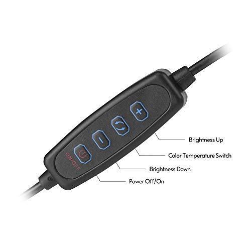 Docooler Anel de Luz LED de 25,2 cm alimentado por USB, 3 temperaturas de cores com grampo para tele