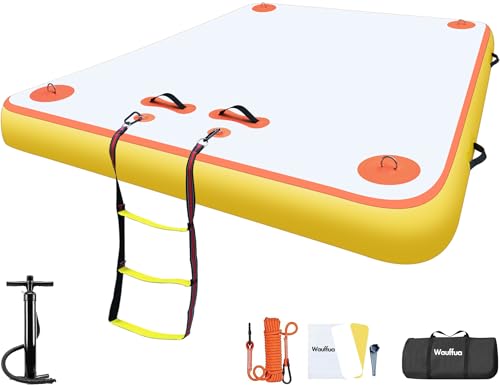 Wauffua Floating Dock for Lakes, Lake Floats for Adults, Air Dock Floating Platform, Floating Island Raft with None-Slip Surface Swim Dock for Pool Ocean Beach, Inflatable Floating Dock