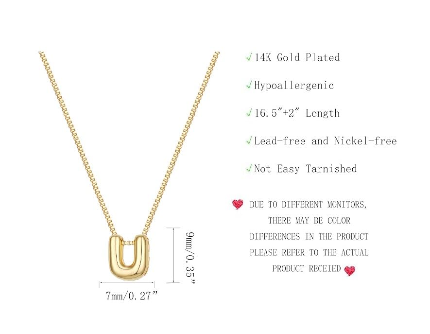 Image of Personalized Bubble Letter Initial Necklace, 14K Gold Plated, Dainty Pendant for Women, Trendy Gold Jewelry