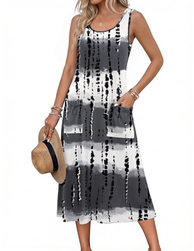 Image of Zeagoo Womens Summer Midi Dresses 2026 Casual Sleeveless Tank Sundresses A Line Crewneck Beach Vacation Dress with Pockets