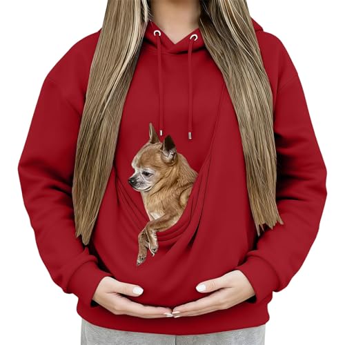 Sweat à capuche avec poche chat cadeau idéal maîtresse rouge - 5