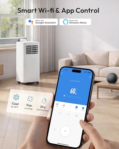 Image of EUHOMY 14,000 BTU Portable Air Conditioners, 4 in 1 Smart Portable AC Unit Cools Up to 650 Sq.Ft with Remote /Wi-Fi APP Control, Cool, Fan, Dry, Sleep Mode, 24H Timer, Installation Kits, for Bedroom