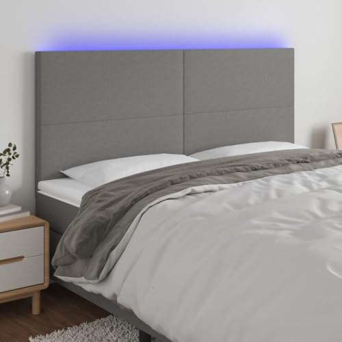 Brokky Cabecero con Luces LED cabeceros de Cama cabeceiras de Cama Tela Gris Oscuro 180x5x118/128 cm