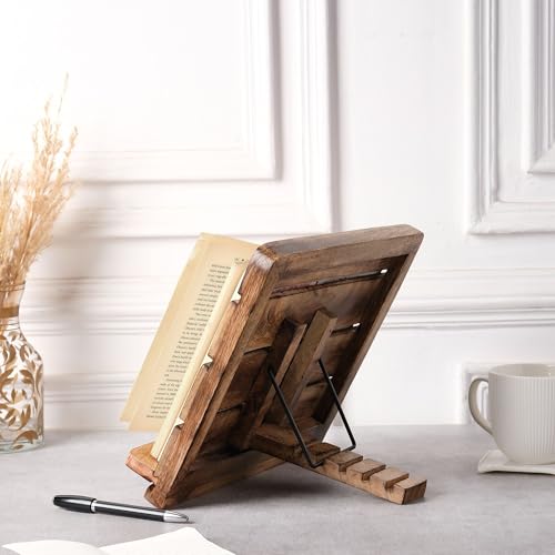 Image of Hashcart Wooden Laptop Stand & Book Holder - Foldale Laptop Riser with Adjustable Height for Table - Notebook and Tablet Accessory for Oiifce & Work Colleagues
