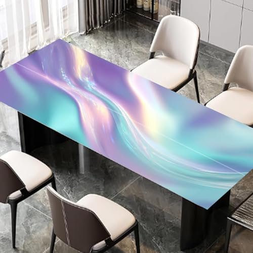 Image of Holographic Desktop Sticker 39.37x23.62In, Iridescent Wave Desk Decal, Easy Clean Table Surface Sticker, Aesthetic Futuristic Home Office Decor