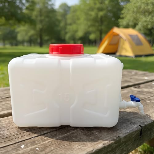 Tanque de agua de gran capacidad con grifo para uso doméstico y al aire libre - Cubo portátil y duradero de almacenamiento de agua de plástico (4 galones) miniatura 3