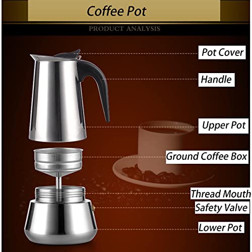 Jbisjqlj Stovetop Espresso Maker,Moka Pot, 6/9 Cups Italian Coffee Maker,Stainless Steel Portable Cafe Percolator Maker Coffee Pot (6 Cups) #TOP4