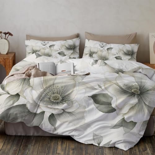 Parure de lit 220x240cm imprimé fleurs de magnolia gris chic - 2