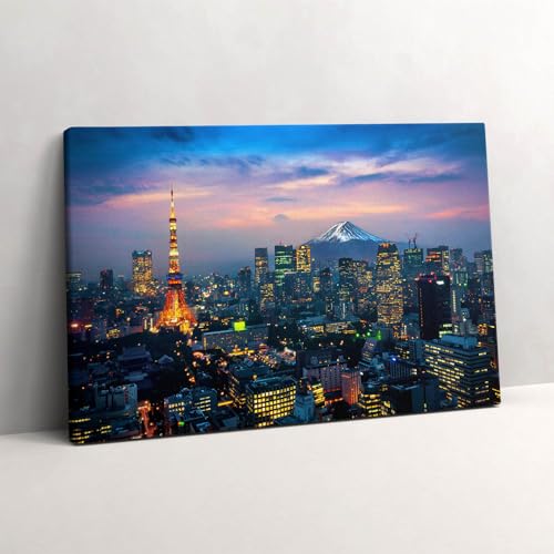 Murale d'art tableau photo sur toile ville la nuit 60x40cm pour décoration intérieure