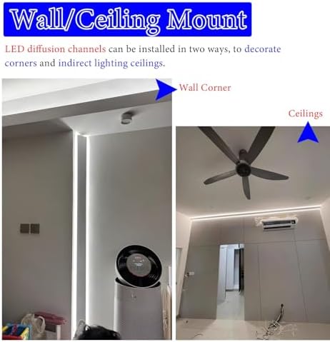 Crown Moulding LED Strip Light Channel & Diffuser, 8ft Ceiling Trim Molding for Indirect Lighting, Wall & Ceiling Edge Cornice, Perfect for Living Room Decor