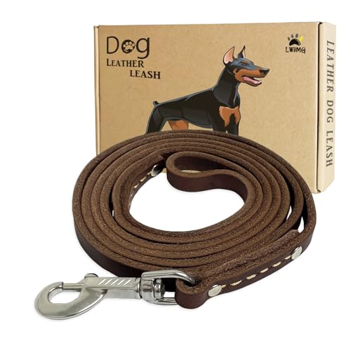 LWBMG Laisse pour Chien en Cuir de 1,8 m, Laisse pour Chiens de Grande Taille, Laisse de Dressage en Cuir Souple Faite à la Main pour Chiens de Petite,...