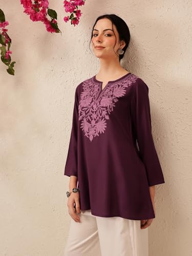 Image of QAZMI Women's Fiza Kashmiri A-Line Short Kurti