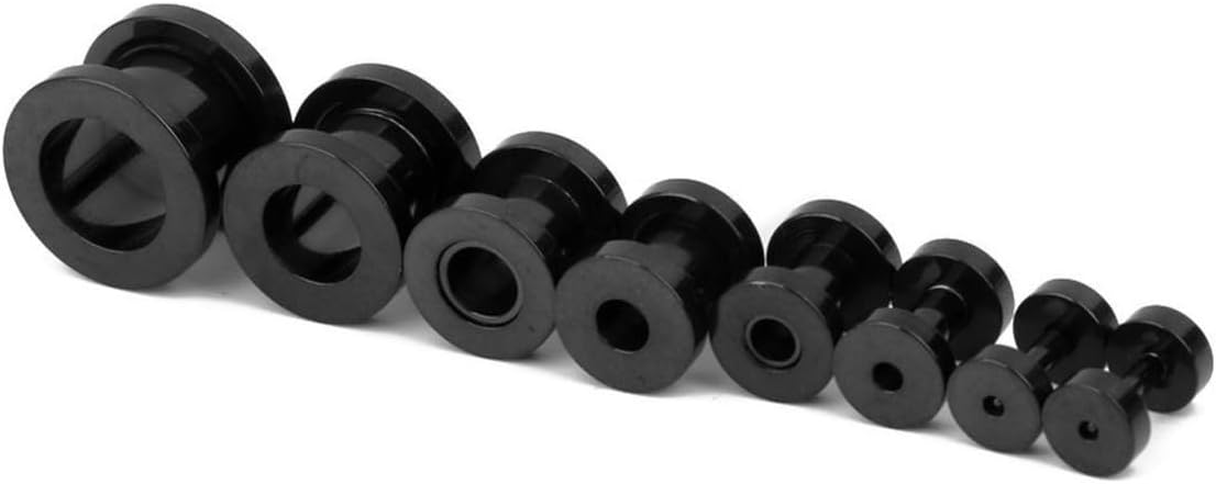 ARTIBETTER 16pcs Stainless Steel Ear Stretchers Screw Plugs 1.6-10mm Black