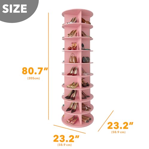 SpaceAid 9 Tier Rotating Shoe Rack Tower, Spinning Shoe Display Lazy Susan, Revolving 360 Shoe Rack Storage Round Carousel, Vertical Handbag Rotate Shoes Closet Organization (9-Tier Pink)