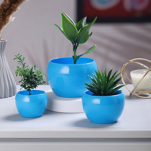 Image of Sunshine Solid Metal Tabletop Planters, Home Decor, Living Room, Office, Restaurant, Table Decor| (Set of 3, Without Plant) (Sky Blue)
