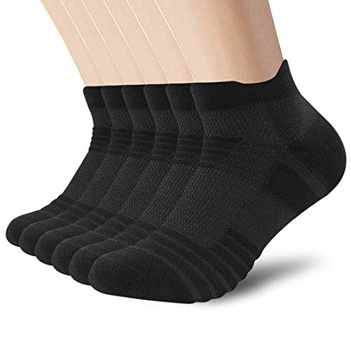 Fioboc Sport Socks Cushioned Ankle Running Socks 6 Pairs (Black, US Men 9-11.5, Women 11-13)